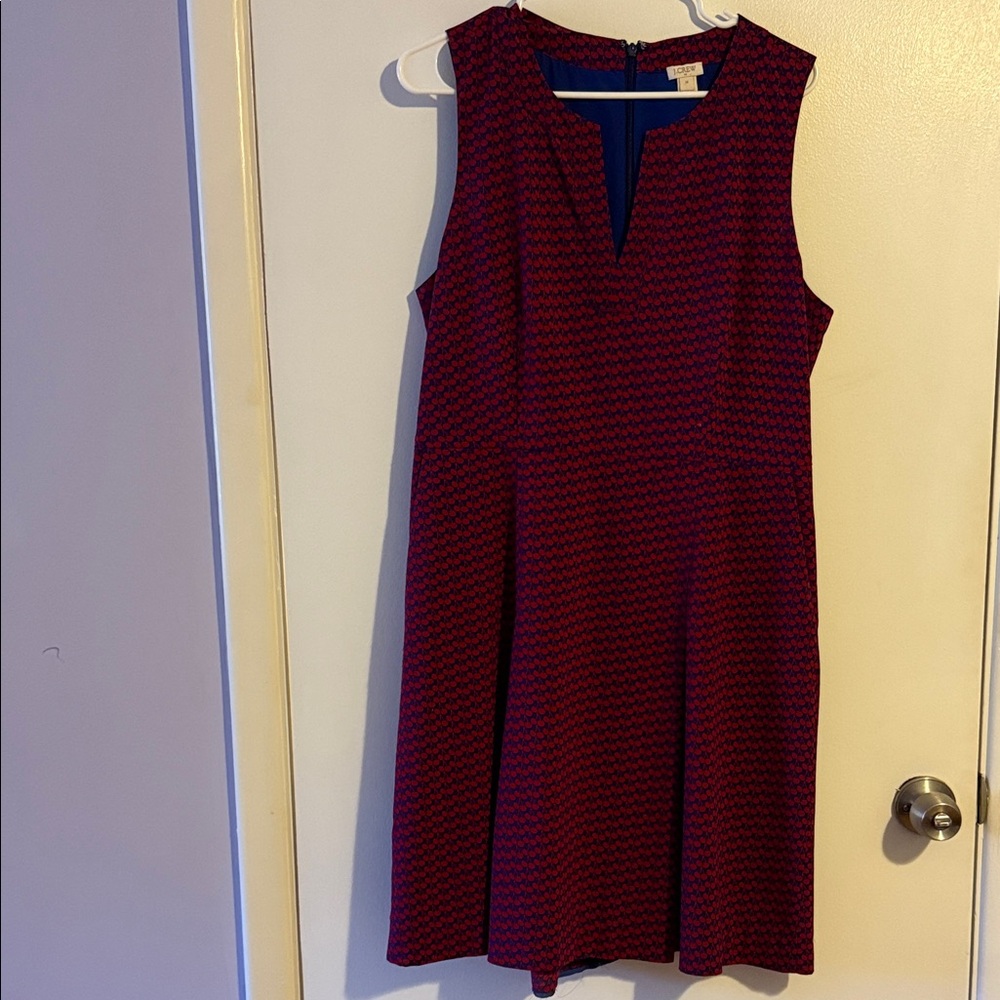 J. Crew Red and Blue cherry Patterned Midi Dress